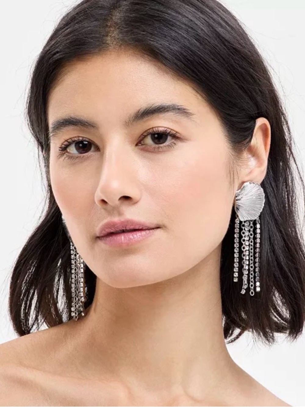 I.N.C. International Concepts Rhodium-Plated Shell & Rhinestone Fringe Earrings - Picture 2 of 2